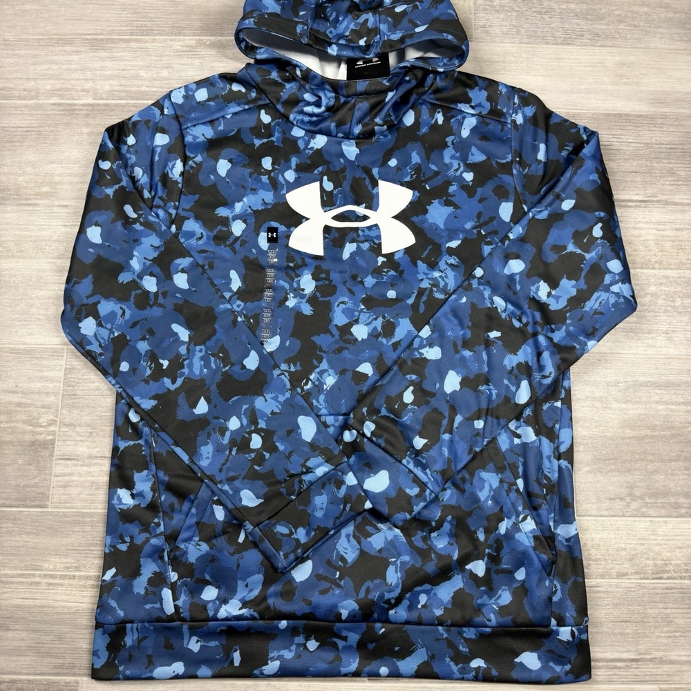 Under Armour Logo Blue Camo Pullover Hoodie Lightweight Boys Youth Size XL NWT
